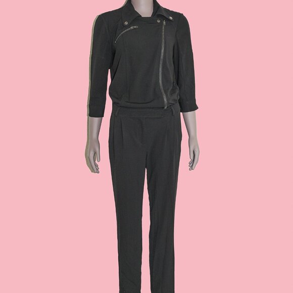 Guess Black Collared Jumpsuit Womens Outerwear Size Small Casual Chic Romper - Picture 1 of 6